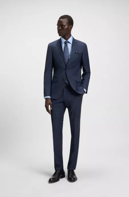Slim-fit suit in a micro-patterned wool blend