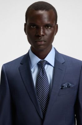 Abito slim fit in misto lana con micromotivo, Blu