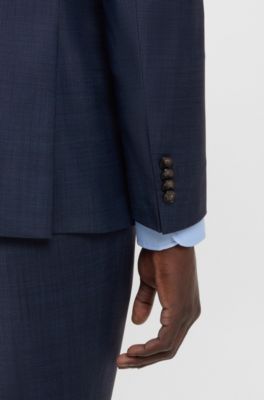 Abito slim fit in misto lana con micromotivo, Blu