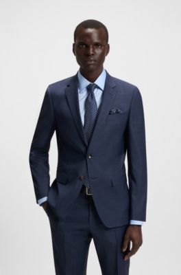 Slim-fit suit in a micro-patterned wool blend, Blue