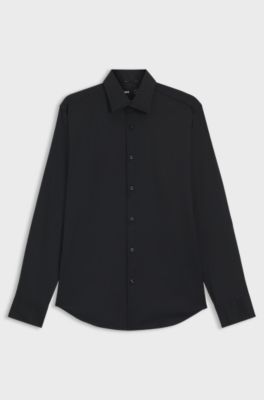Camicia regular fit in twill elasticizzato ad alte prestazioni, Nero
