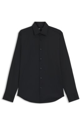 Boss Uomo Nero Camicia Regular Fit In Twill Elasticizzato Ad Alte Prestazioni