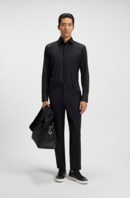 Camicia regular fit in twill elasticizzato ad alte prestazioni, Nero