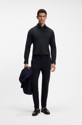 Camicia regular fit in twill elasticizzato ad alte prestazioni, Nero