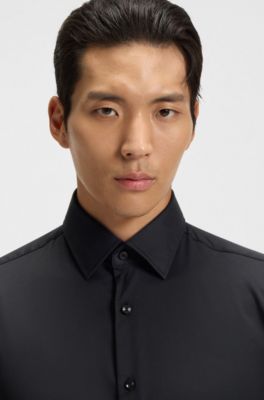 Regular-fit shirt in performance-stretch twill, Black