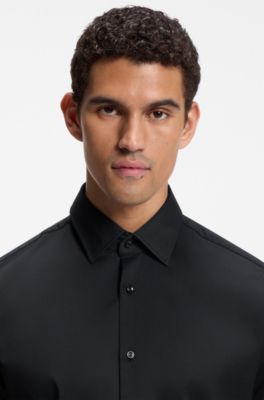 Regular-fit shirt in performance-stretch twill, Black
