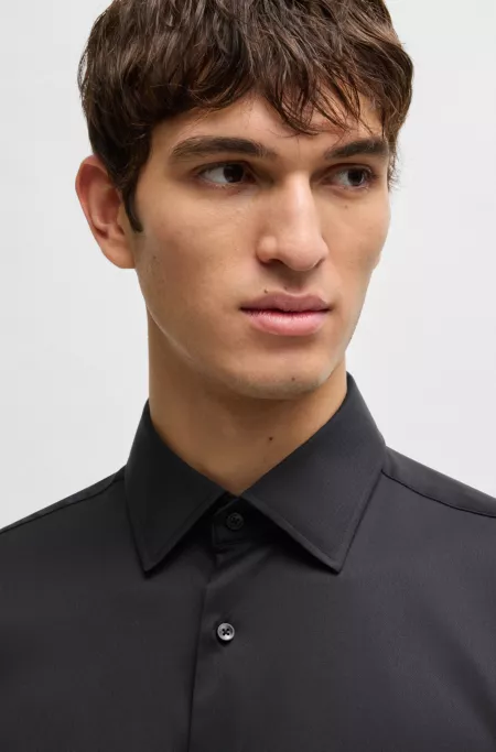 Regular-fit shirt in performance-stretch twill