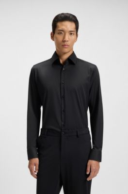 Camicia regular fit in twill elasticizzato ad alte prestazioni, Nero