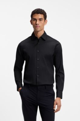 Regular-fit overhemd van hoogwaardig stretchtwill, Zwart
