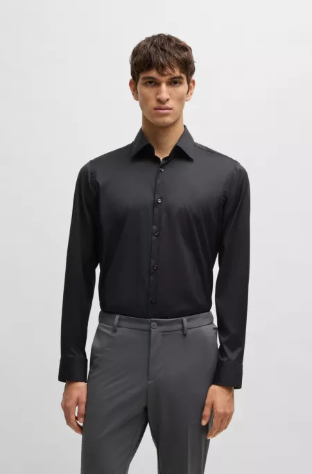 Regular-fit shirt in performance-stretch twill
