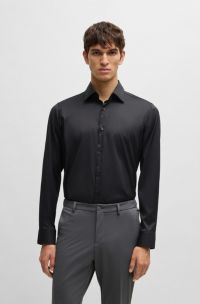 Regular-Fit Hemd aus funktionalem Stretch-Twill, Schwarz
