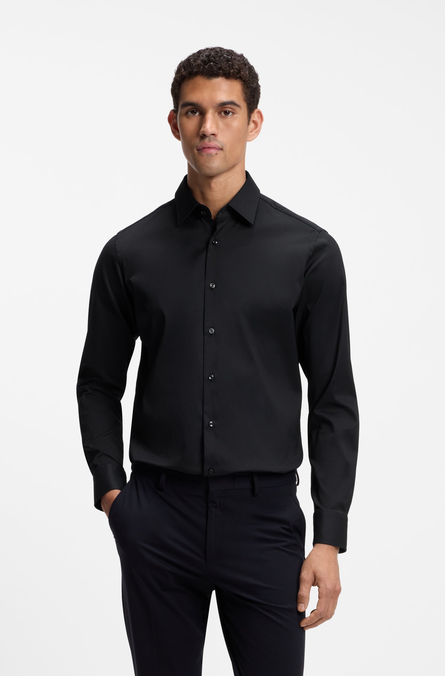 Boss Regular-fit shirt in performance-stretch twill skjortor & blusar herr