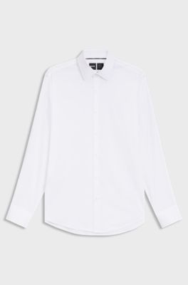 Camicia regular fit in twill elasticizzato ad alte prestazioni, Bianco