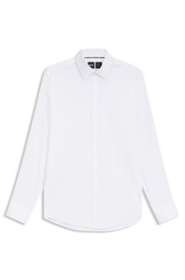 Boss Uomo Bianco Camicia Regular Fit In Twill Elasticizzato Ad Alte Prestazioni