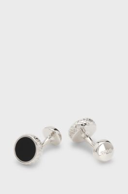 Round cufflinks with enamel insert, Black