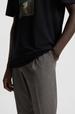 Double braided-leather cuff with logo closure, Black