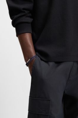 Double braided-leather cuff with logo closure, Blue