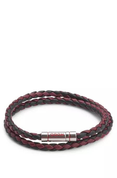 Double braided-leather cuff with logo closure