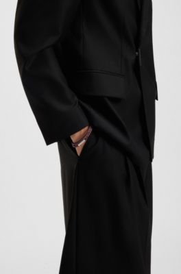 Double braided-leather cuff with logo closure, Dark Red