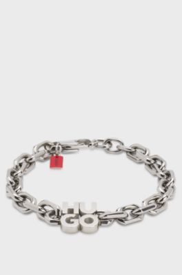 Chain cuff with stacked-logo plaque, Silver