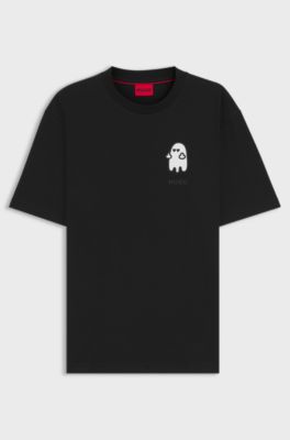 T-shirt relaxed fit in cotone con grafica d'ispirazione horror, Nero