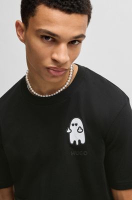 Relaxed-fit T-shirt in cotton with horror-inspired graphic, Black