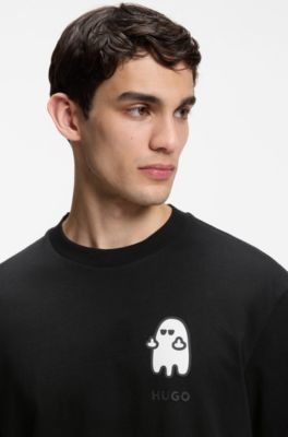 T-shirt relaxed fit in cotone con grafica d'ispirazione horror, Nero