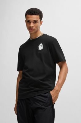 リラックスフィットTシャツ コットン ホラースタイル グラフィック, ブラック