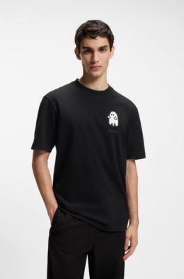 T-shirt relaxed fit in cotone con grafica d'ispirazione horror, Nero