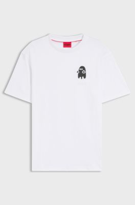 T-shirt Relaxed en coton &agrave; motif graphique style &eacute;pouvante, Blanc