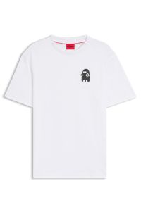 Relaxed-fit cotton T-shirt with cat graphic, White