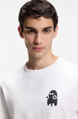 T-shirt Relaxed en coton &agrave; motif graphique style &eacute;pouvante, Blanc