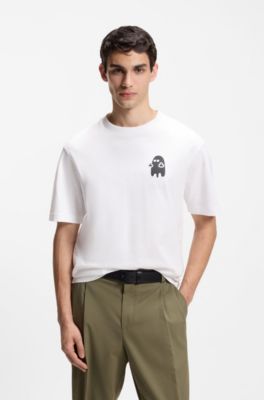 T-shirt relaxed fit in cotone con grafica d'ispirazione horror, Bianco