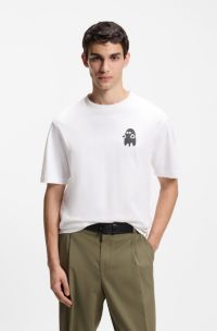 Relaxed-Fit T-Shirt aus Baumwolle mit Horror-Grafik, Weiß