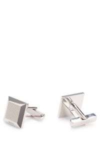 Square cufflinks with engraved lines, Silver tone