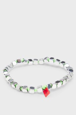 Elasticated cuff with steel cubes, Silver tone