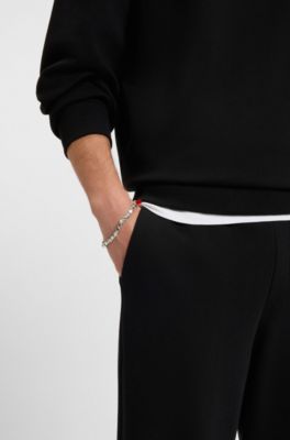 Elasticated cuff with steel cubes, Silver tone