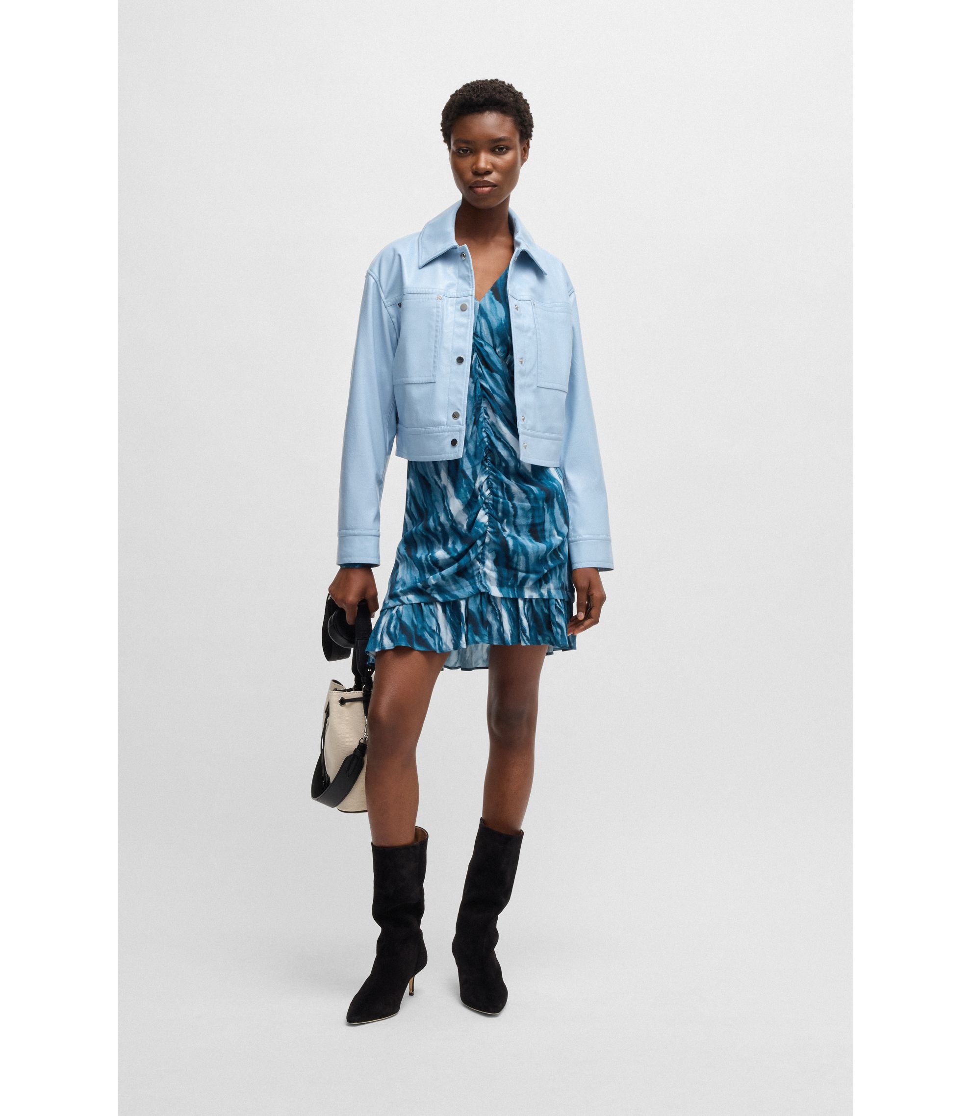 BOSS - Patent faux-leather jacket with press-stud buttons - Light Blue