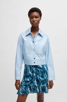 Patent faux-leather jacket with press-stud buttons, Light Blue