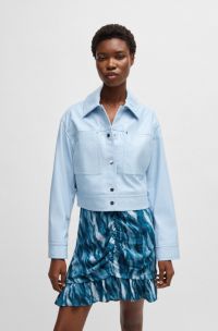 Patent faux-leather jacket with press-stud buttons, Blue