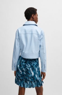 Patent faux-leather jacket with press-stud buttons, Light Blue