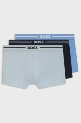 Three-pack of stretch-cotton trunks with logo waistbands, Blue