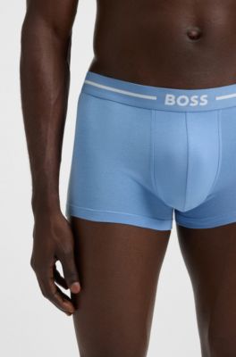 Three-pack of stretch-cotton trunks with logo waistbands, Blue