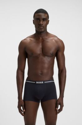 Three-pack of stretch-cotton trunks with logo waistbands, Blue