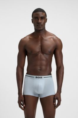 Three-pack of stretch-cotton trunks with logo waistbands, Blue