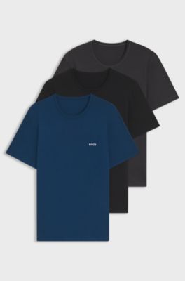 Three-pack of cotton underwear T-shirts with embroidered logo, Black / Grey / Blue