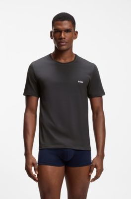 Three-pack of cotton underwear T-shirts with embroidered logo, Black / Grey / Blue