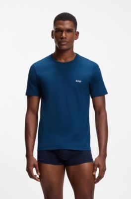 Three-pack of cotton underwear T-shirts with embroidered logo, Black / Grey / Blue