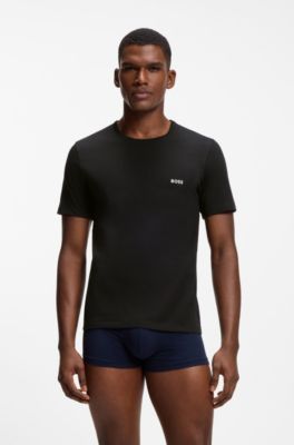 Set van drie katoenen Underwear T-shirts met logostiksel, Black / Grey / Blue