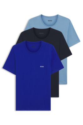 Three-pack of cotton underwear T-shirts with logos, Blue